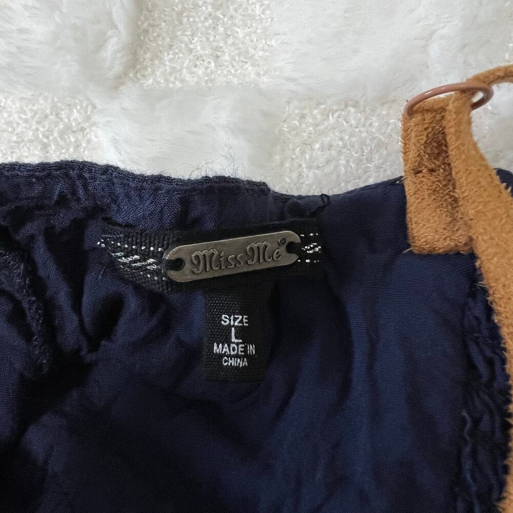 Miss Me Mini Dress L Blue Crochet Lace Empire Waist Flowy Spaghetti Strap - Picture 5 of 12